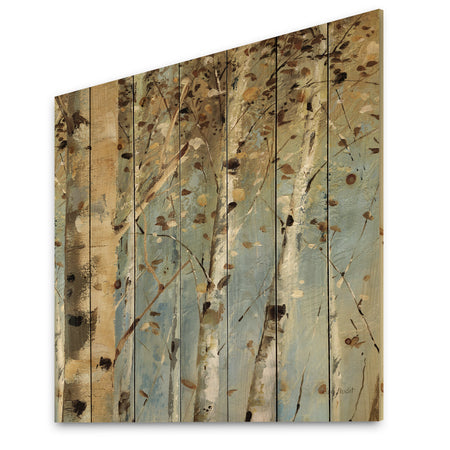 White Birch Forest I - Modern Farmhouse Print on Natural Pine Wood