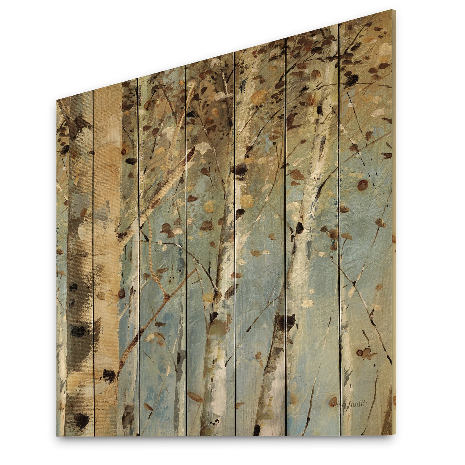 White Birch Forest I - Modern Farmhouse Print on Natural Pine Wood