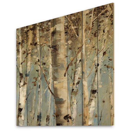 White Birch Forest II - Modern Farmhouse Print on Natural Pine Wood