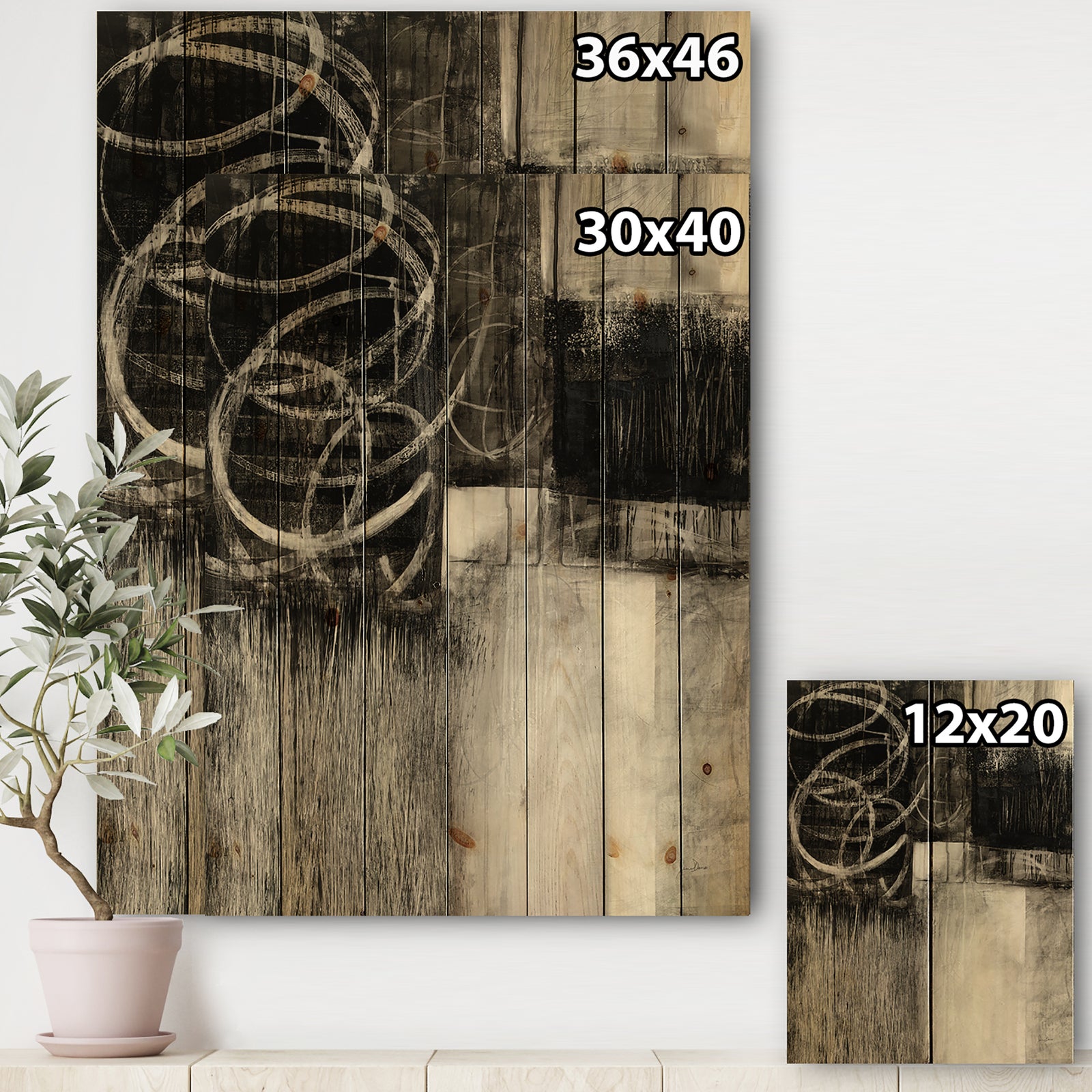 A Geometric Day I - Mid-Century Modern Print on Natural Pine Wood