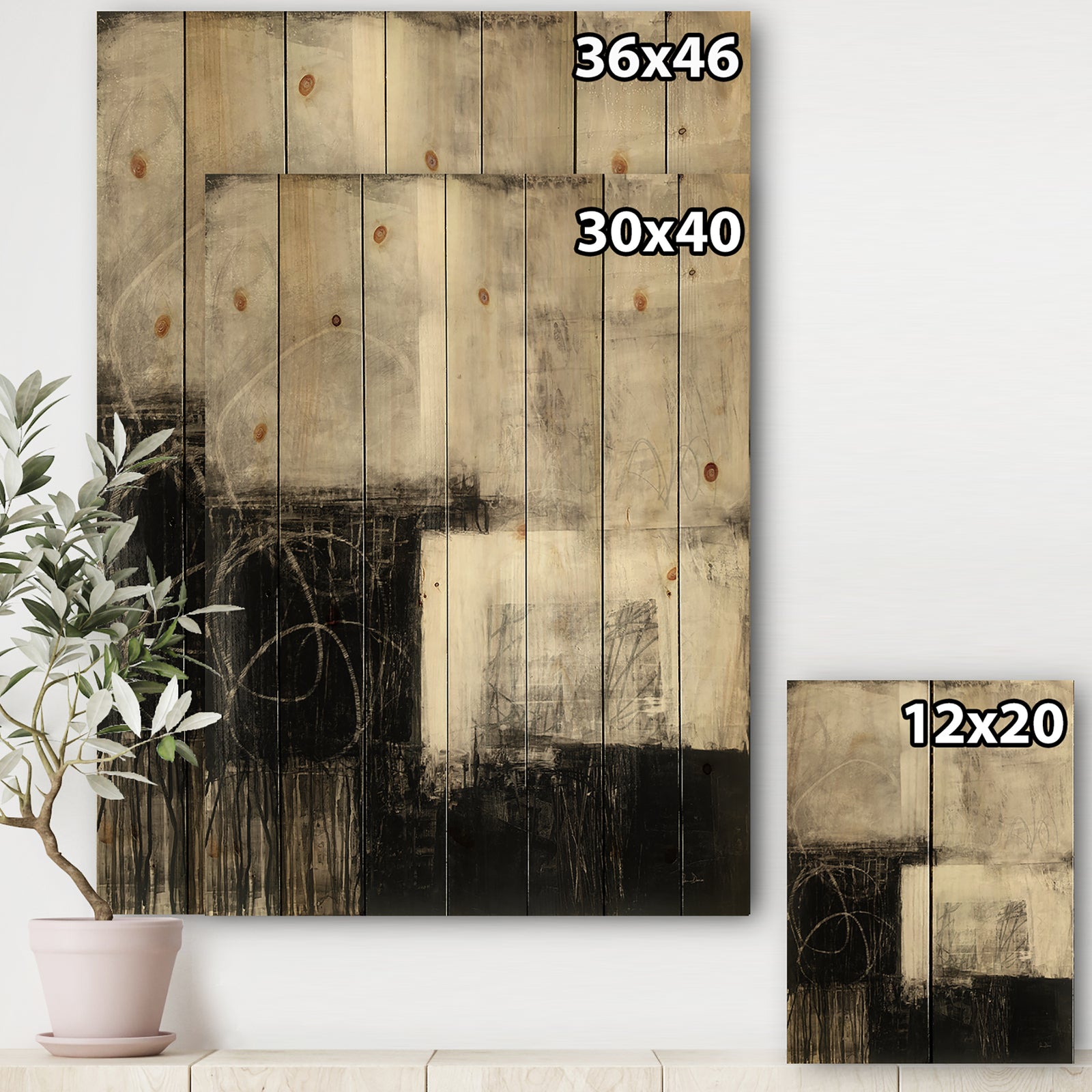 A Geometric Day II - Mid-Century Modern Print on Natural Pine Wood