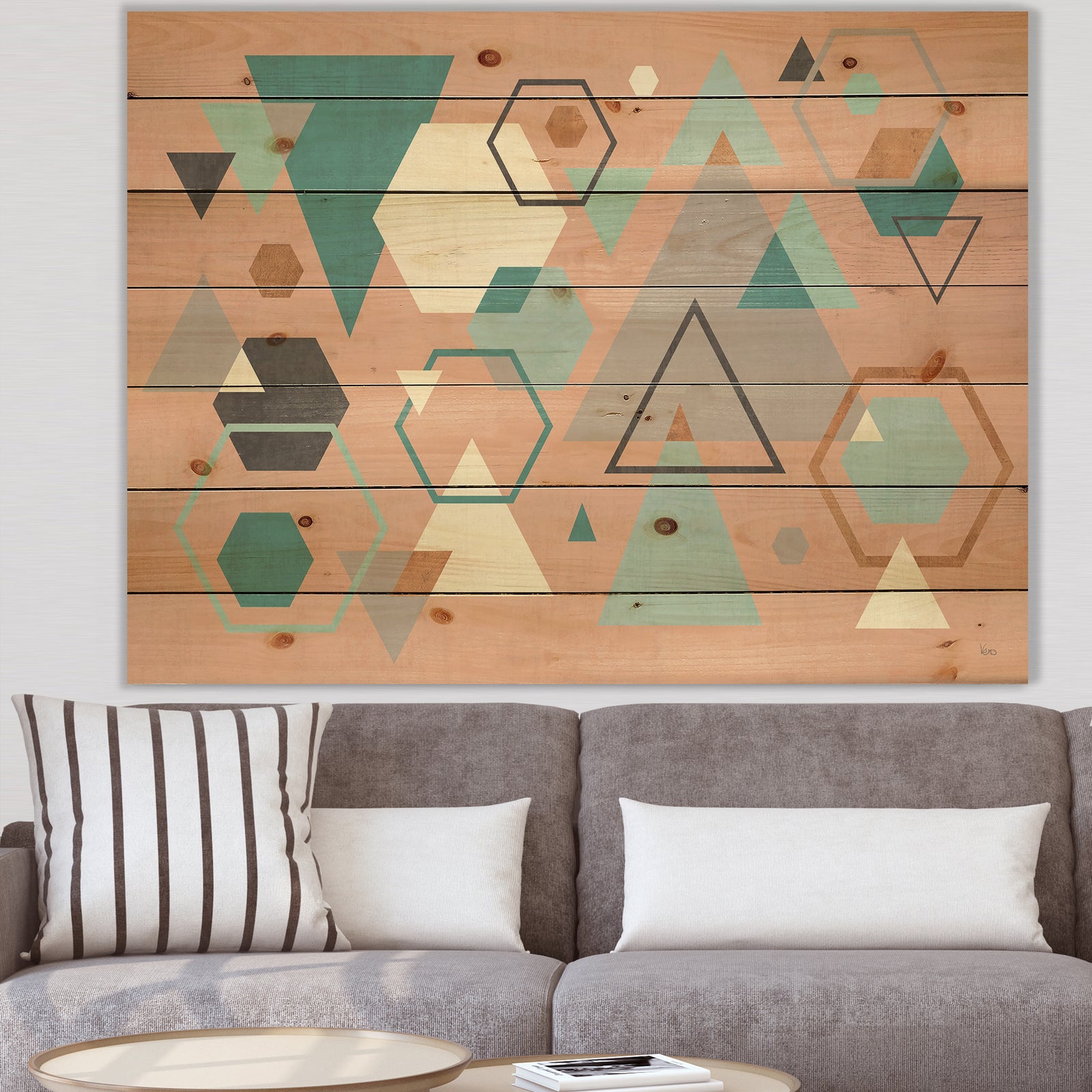 Geometric hexagons Pattern I - Transitional Print on Natural Pine Wood