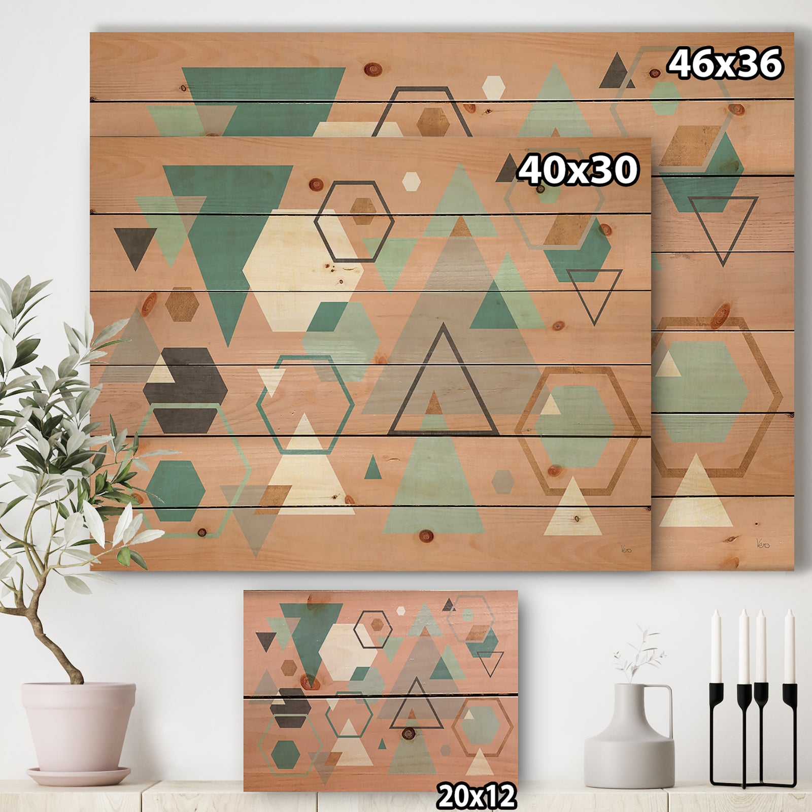 Geometric hexagons Pattern I - Transitional Print on Natural Pine Wood