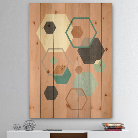 Geometric hexagons Pattern II - Transitional Print on Natural Pine Wood