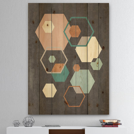 Geometric hexagons Pattern IV - Transitional Print on Natural Pine Wood