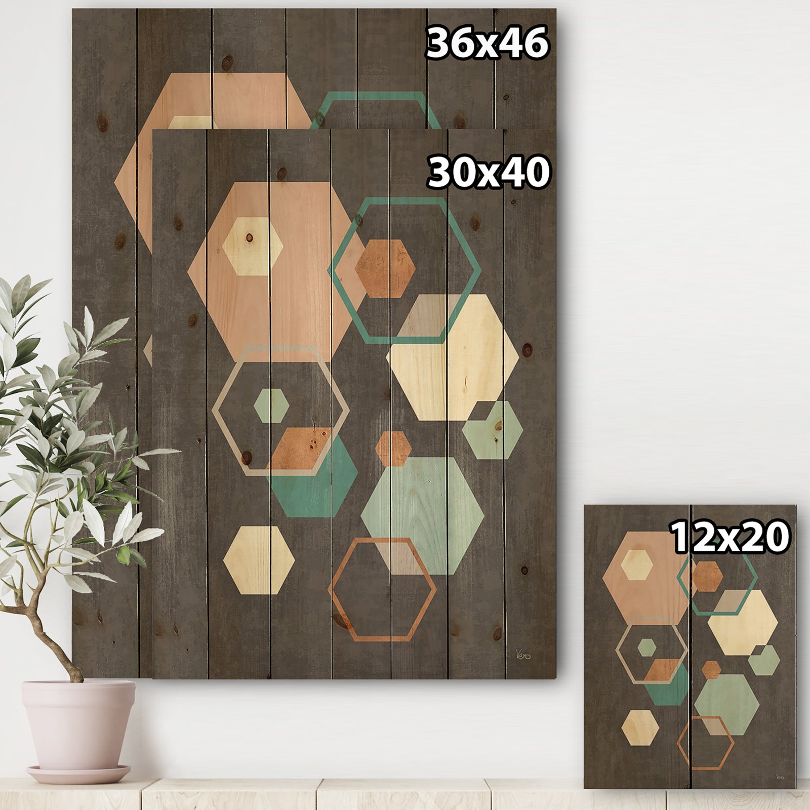 Geometric hexagons Pattern IV - Transitional Print on Natural Pine Wood