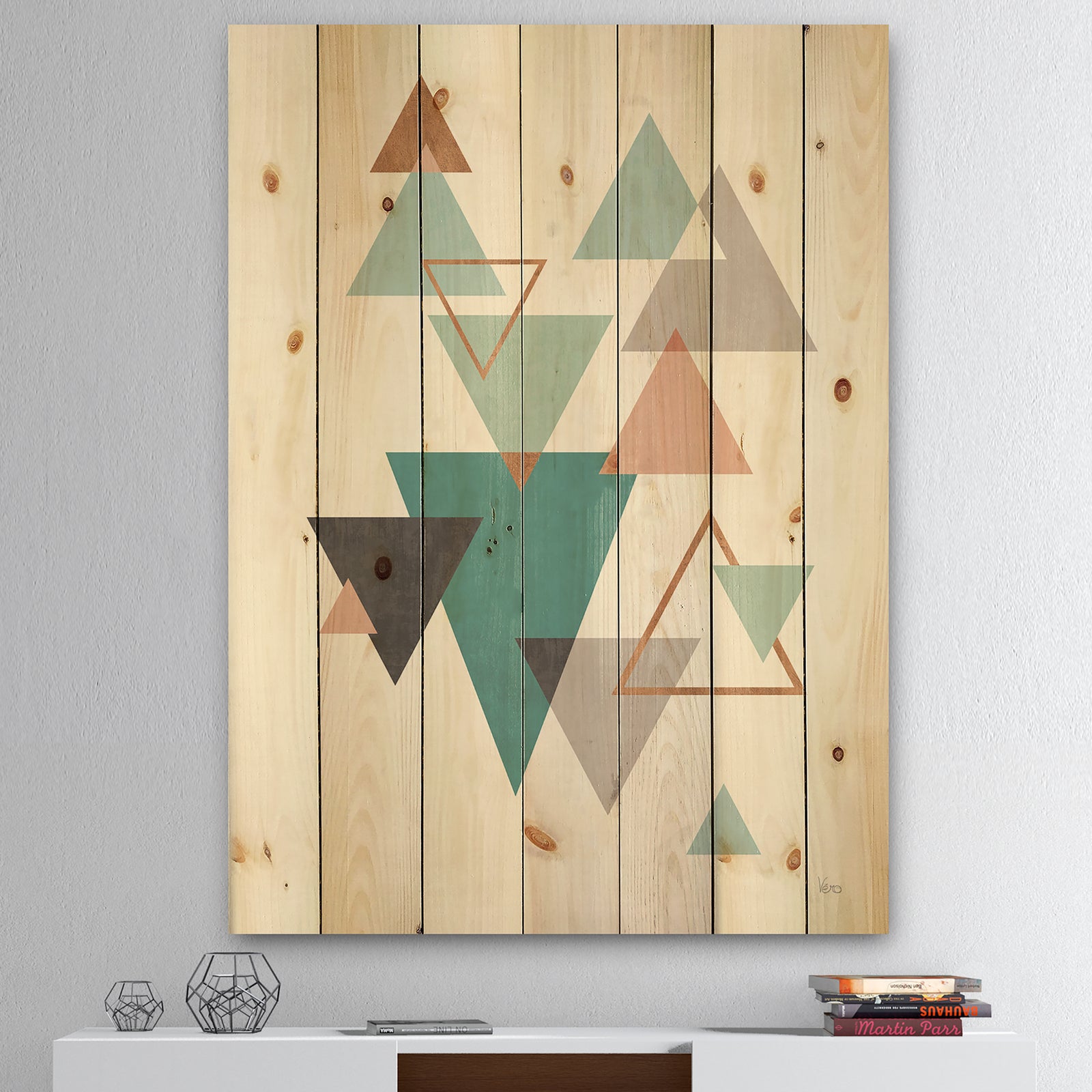 Geometric hexagons Pattern V - Transitional Print on Natural Pine Wood