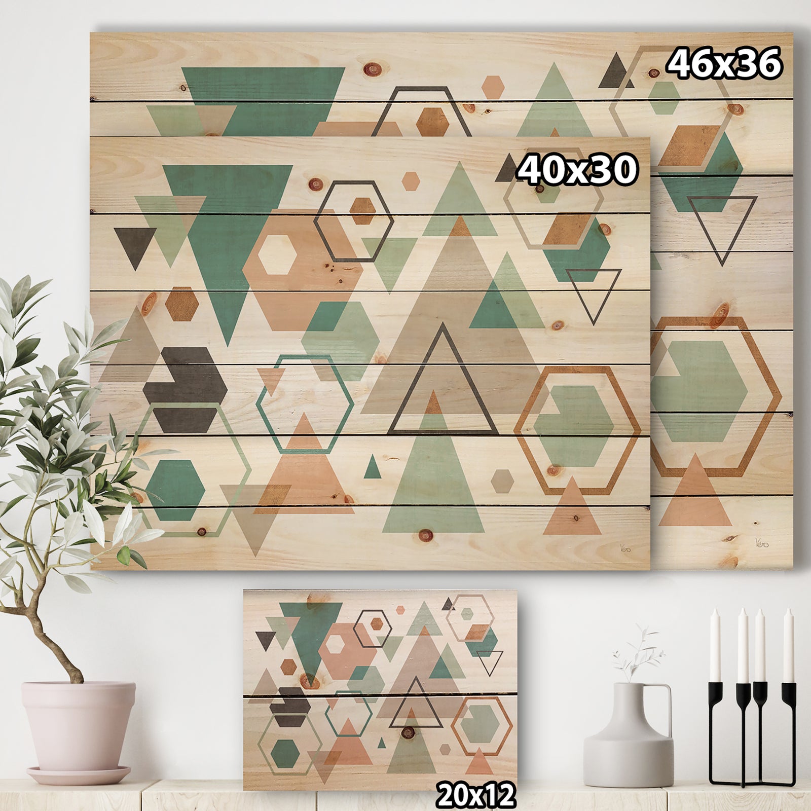 Geometric hexagons Pattern VI - Transitional Print on Natural Pine Wood