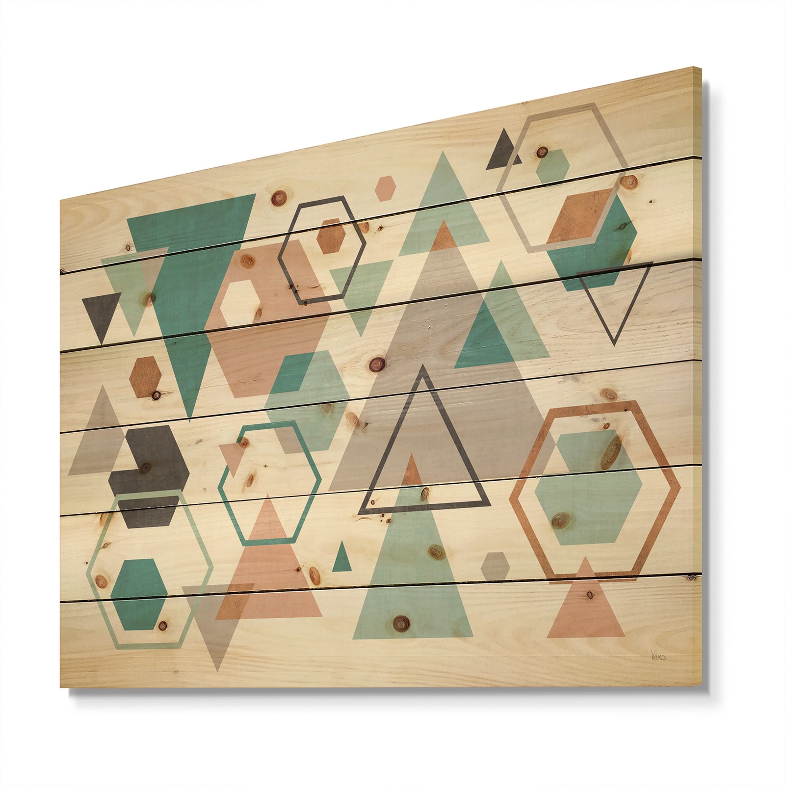 Geometric hexagons Pattern VI - Transitional Print on Natural Pine Wood
