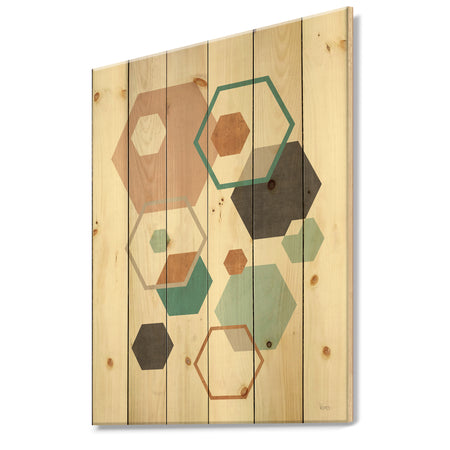Geometric hexagons Pattern VII - Transitional Print on Natural Pine Wood