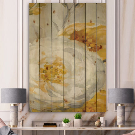 Sunshine Yellow Flower I - Floral Print on Natural Pine Wood