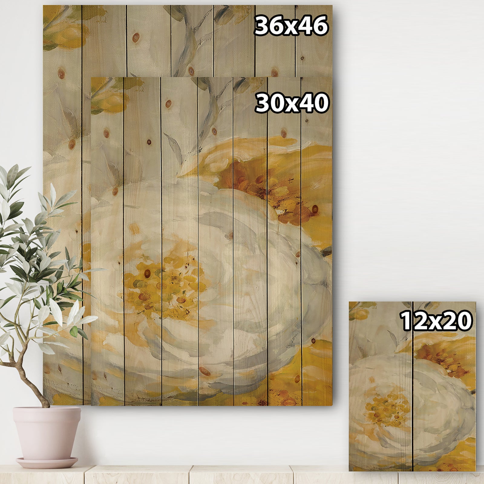 Sunshine Yellow Flower I - Floral Print on Natural Pine Wood