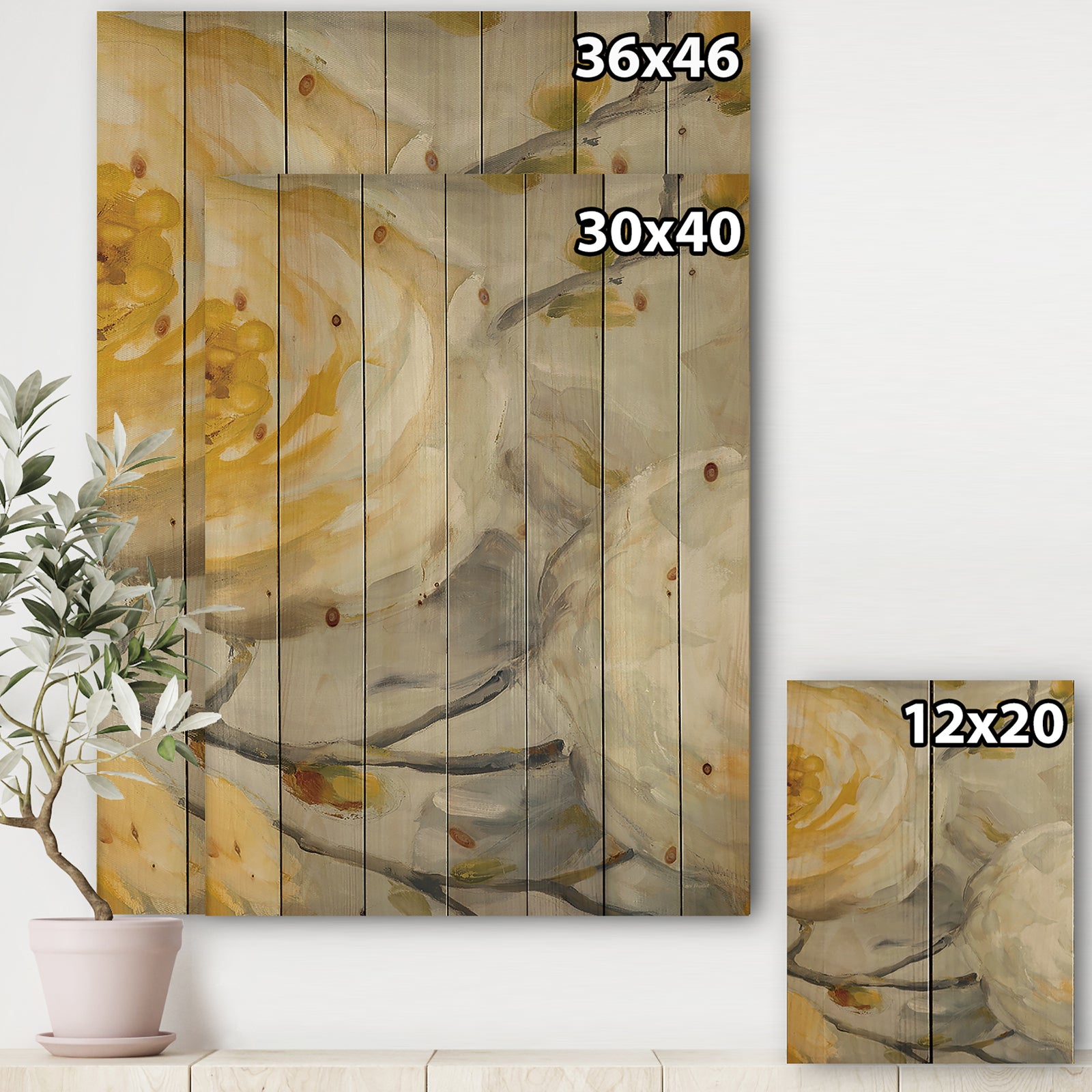 Sunshine Yellow Flower II - Floral Print on Natural Pine Wood