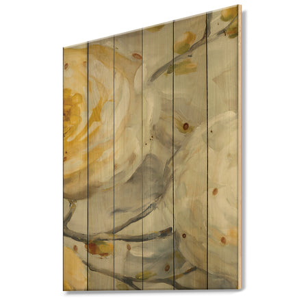 Sunshine Yellow Flower II - Floral Print on Natural Pine Wood