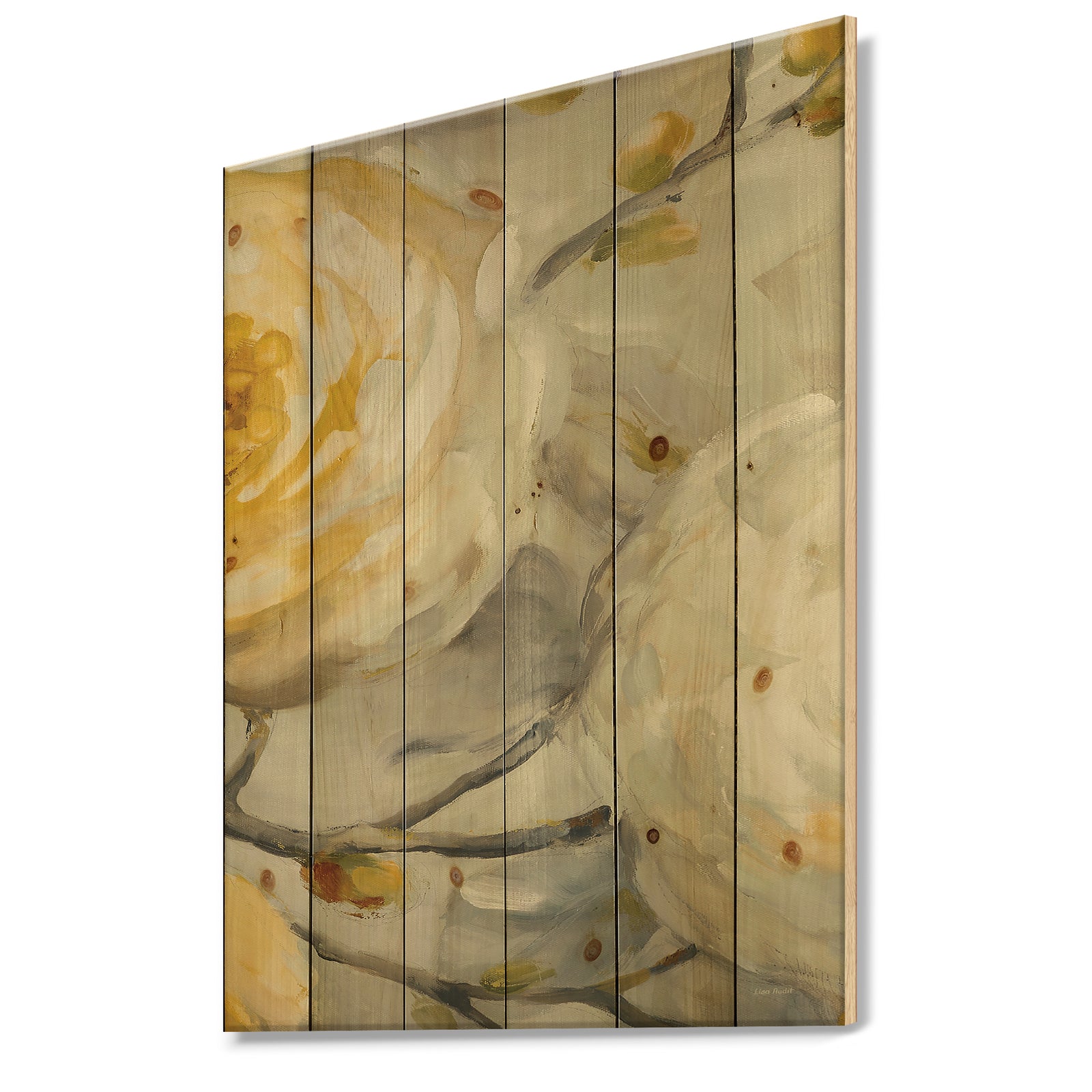 Sunshine Yellow Flower II - Floral Print on Natural Pine Wood