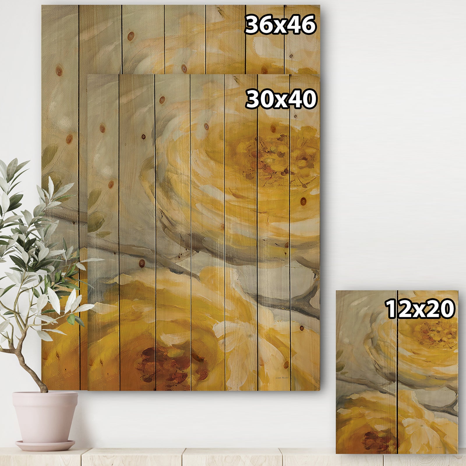 Sunshine Yellow Flower III - Floral Print on Natural Pine Wood