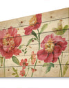 Red Springflowers and Butterfly - Cabin & Lodge Print on Natural Pine Wood