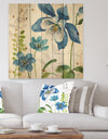 Blue Columbine Flowers With Butterfly - Cabin & Lodge Print on Natural Pine Wood