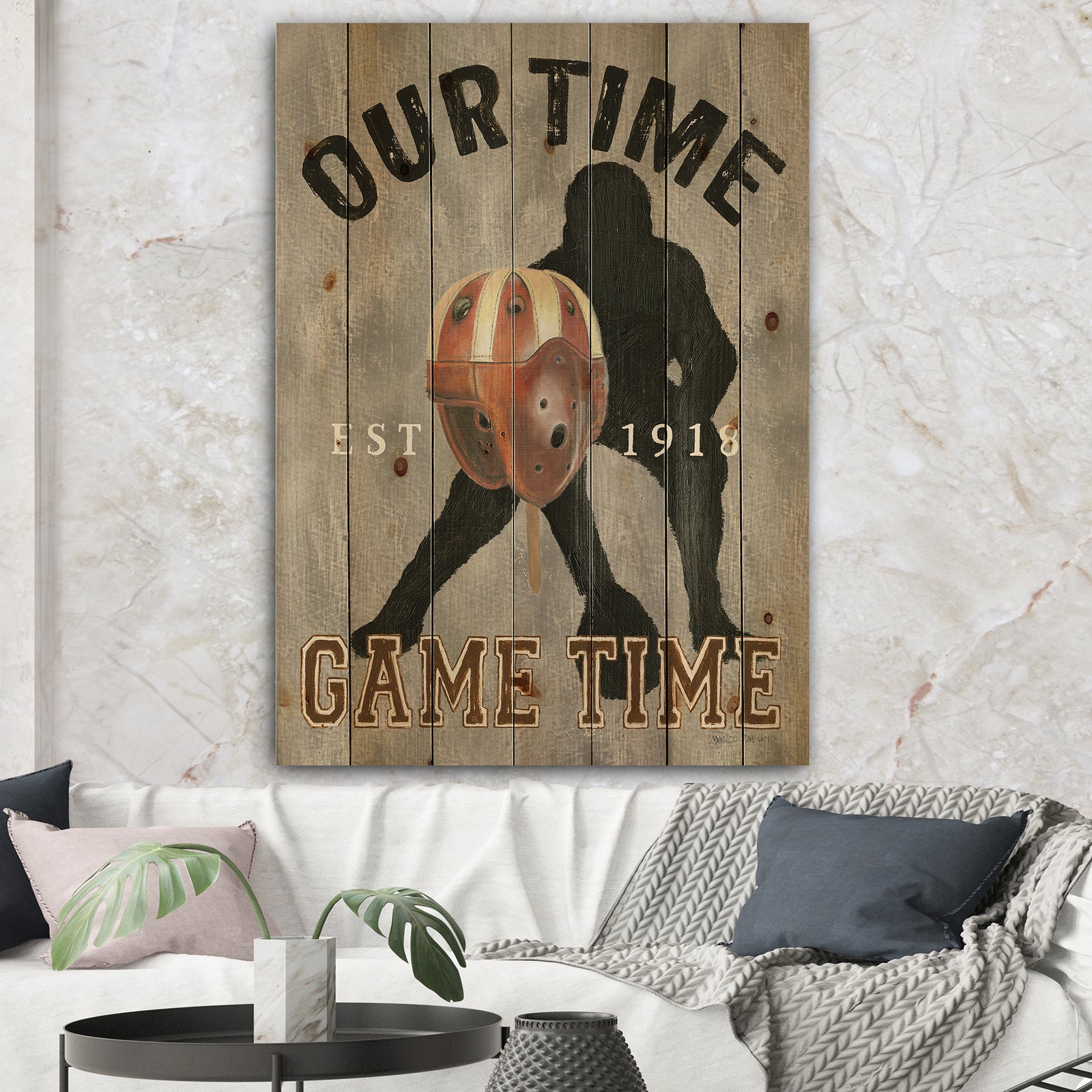 football Game Day I - Vintage Sport Print on Natural Pine Wood