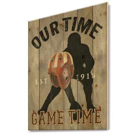 football Game Day I - Vintage Sport Print on Natural Pine Wood
