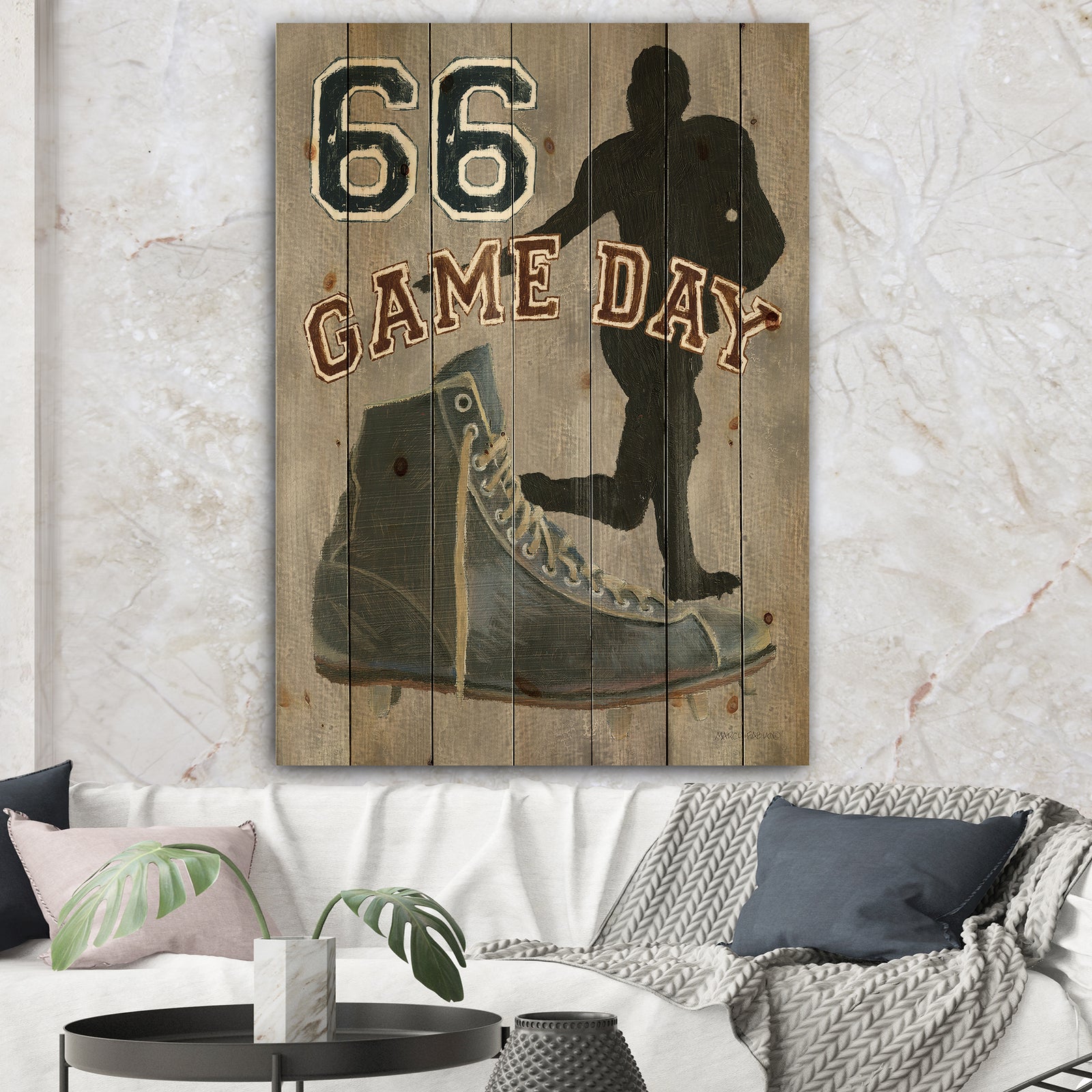 football Game Day II - Vintage Sport Print on Natural Pine Wood