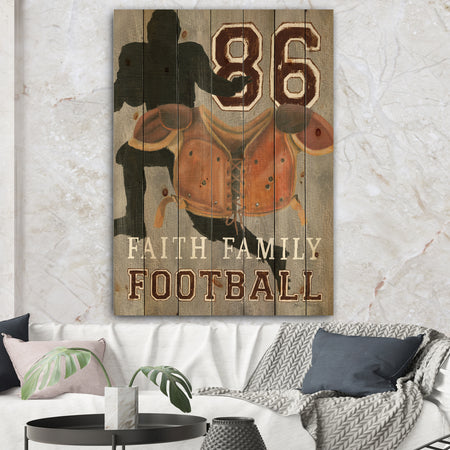football Game Day III - Vintage Sport Print on Natural Pine Wood