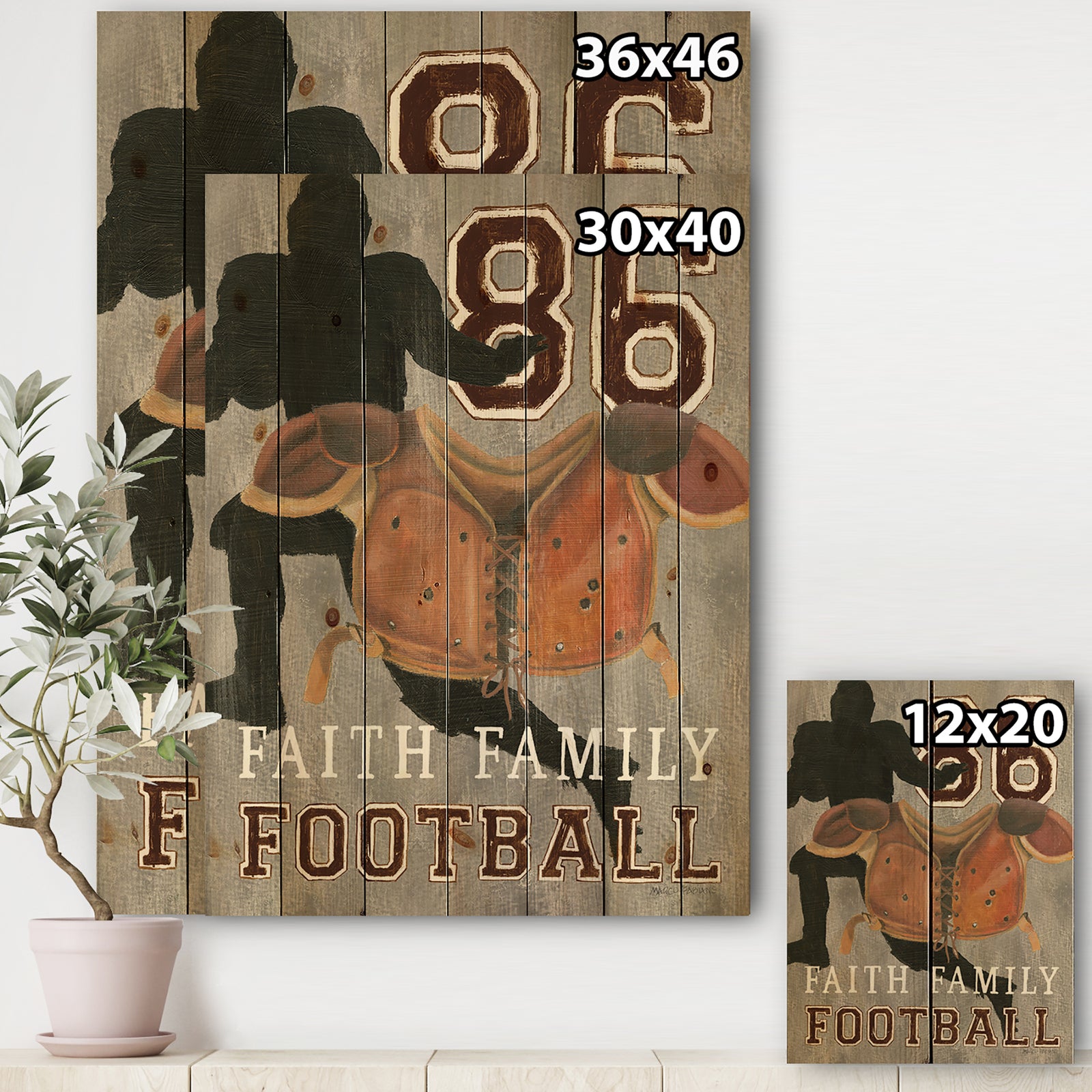 football Game Day III - Vintage Sport Print on Natural Pine Wood