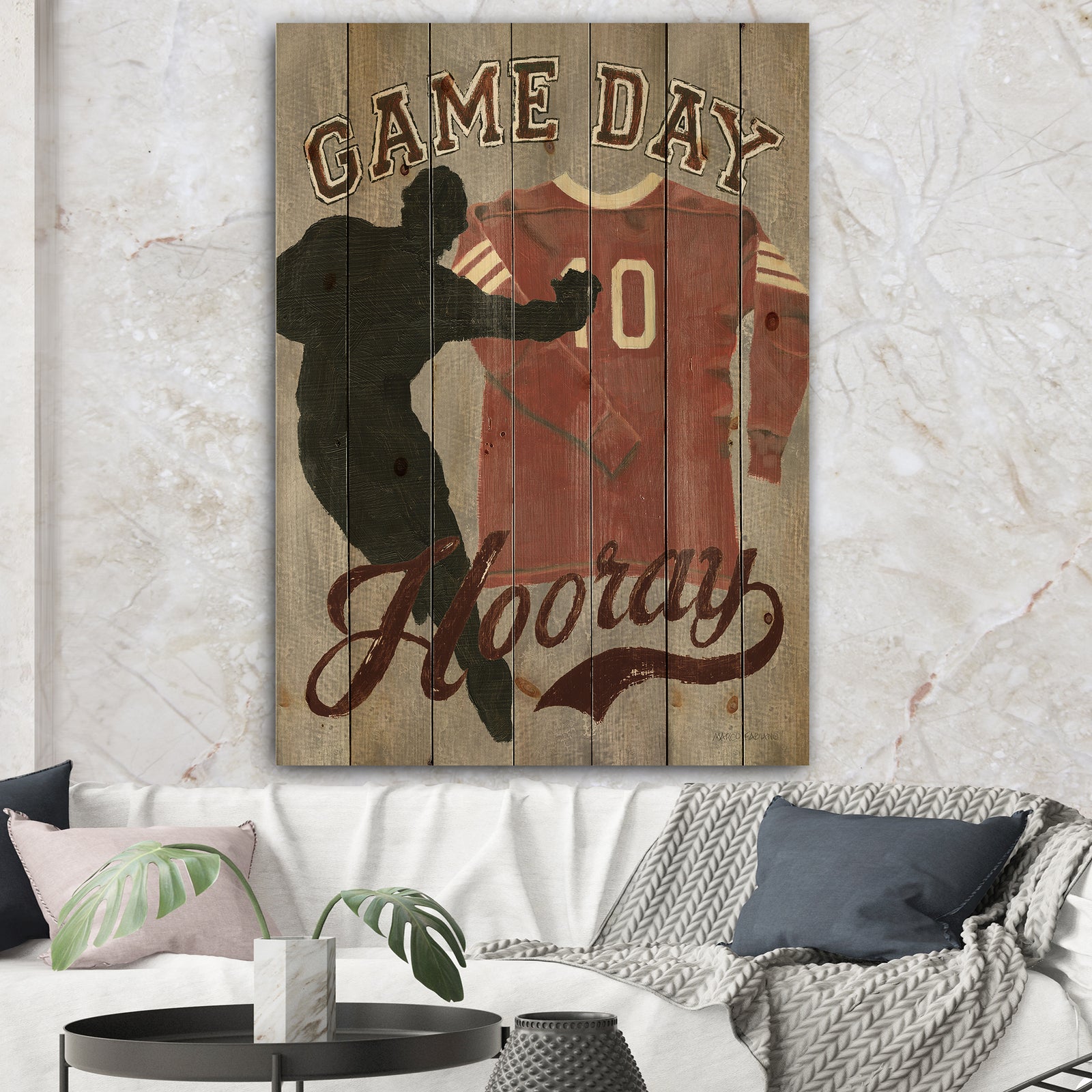 football Game Day IV - Vintage Sport Print on Natural Pine Wood