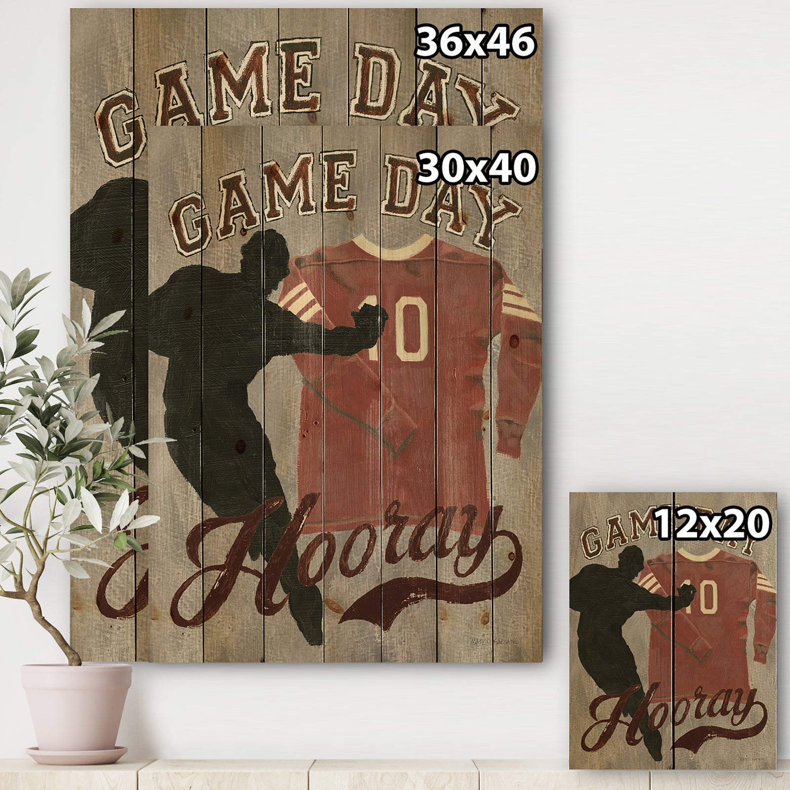 football Game Day IV - Vintage Sport Print on Natural Pine Wood