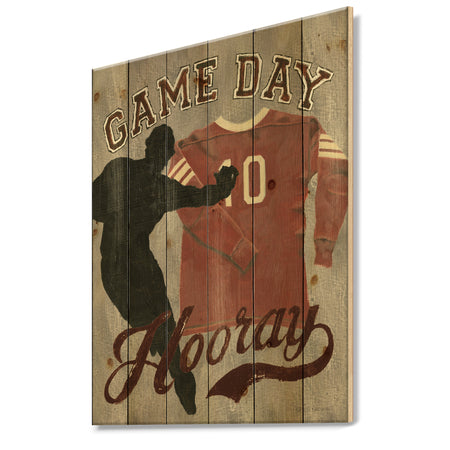 football Game Day IV - Vintage Sport Print on Natural Pine Wood