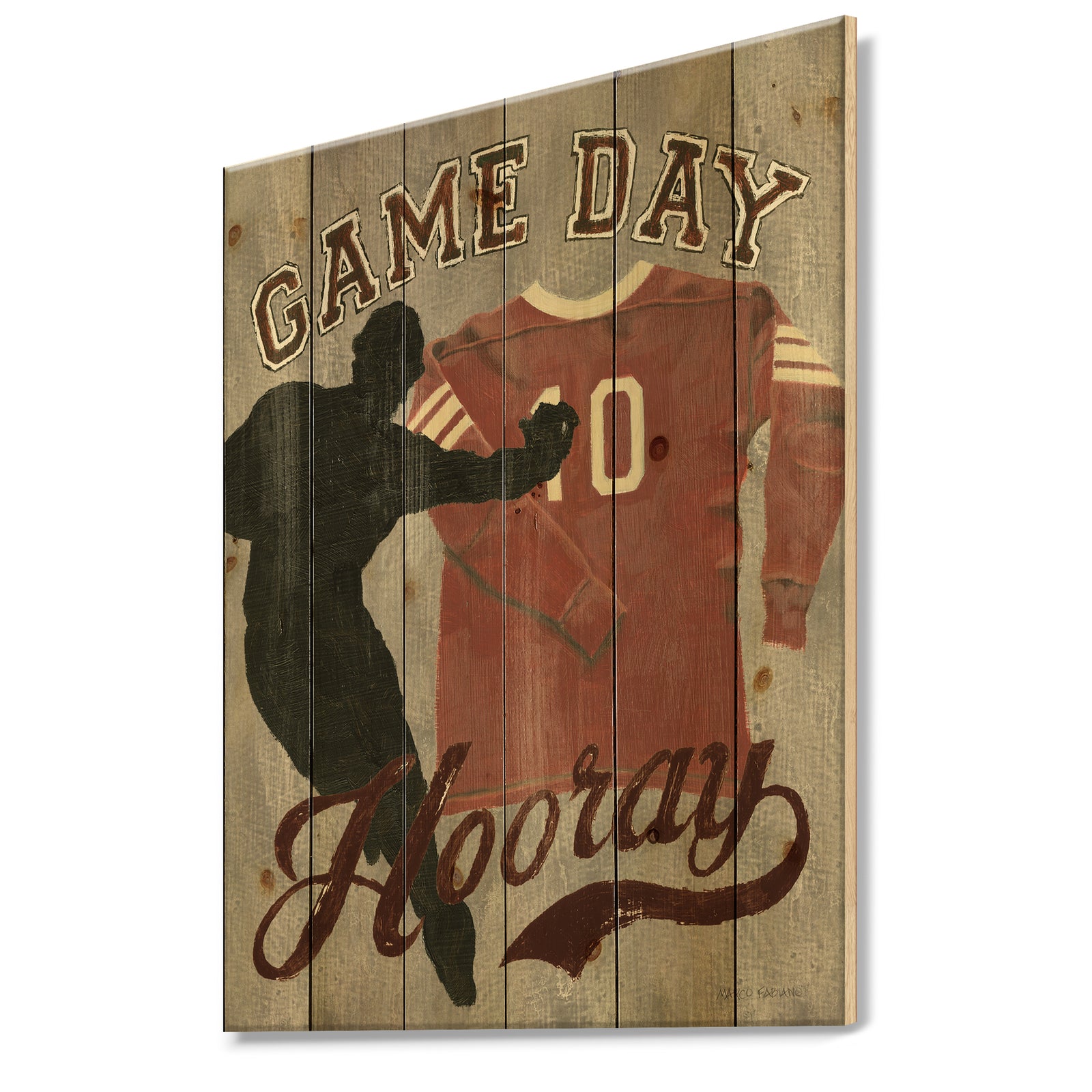 football Game Day IV - Vintage Sport Print on Natural Pine Wood
