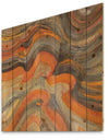 Abstract Gilded Orange Waves - Contemporary Print on Natural Pine Wood