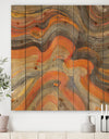 Abstract Gilded Orange Waves - Contemporary Print on Natural Pine Wood
