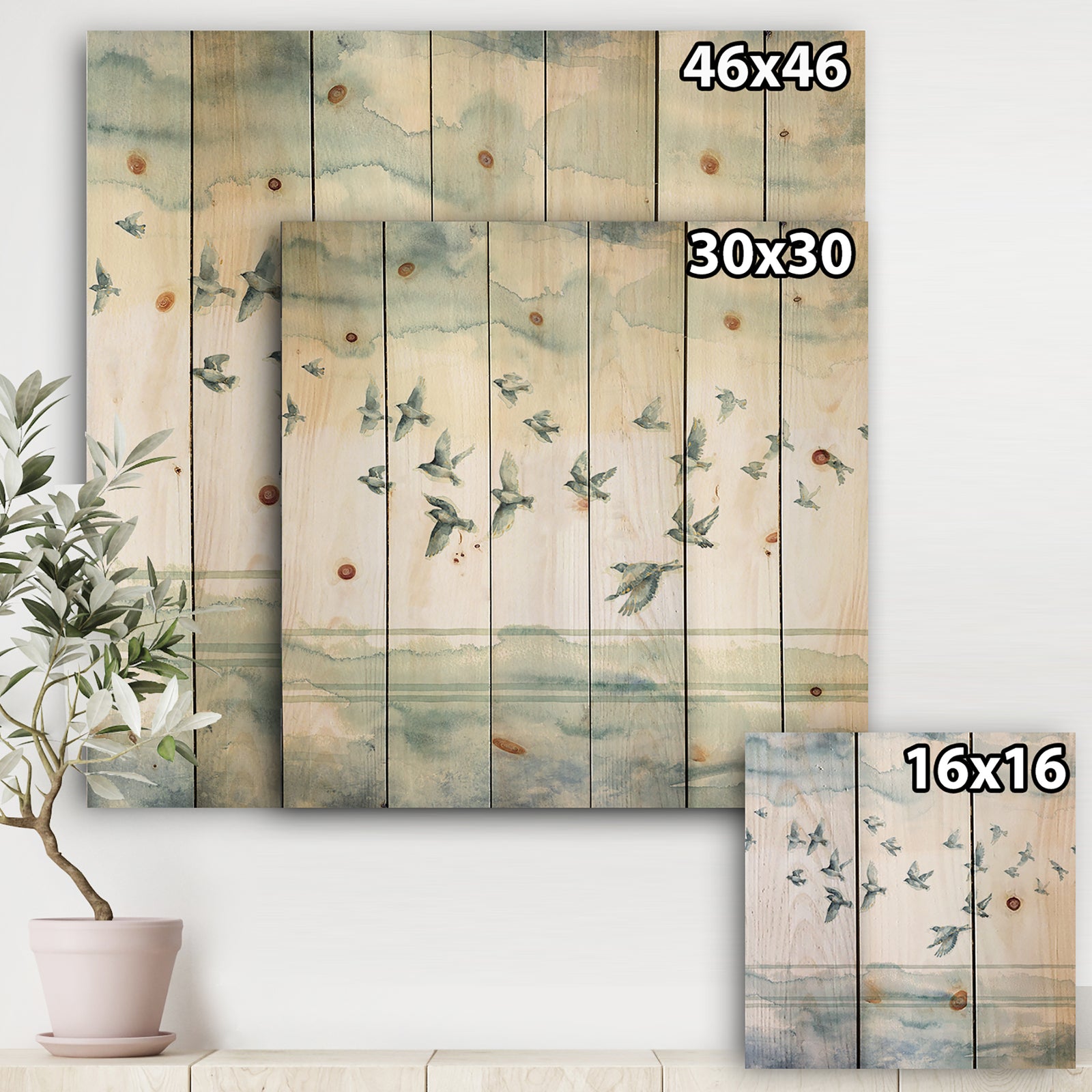 Indigold Bird Cottage Family VII - Animals Print on Natural Pine Wood
