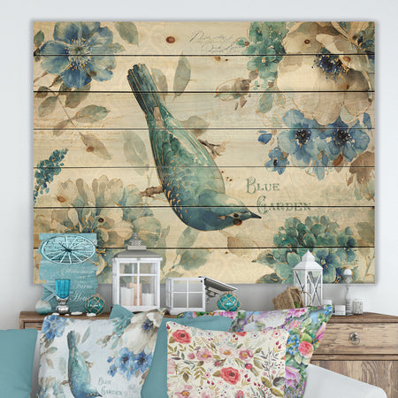 Porch & Den Indigold Bird Cottage Family V - Print on Natural Pine Wood