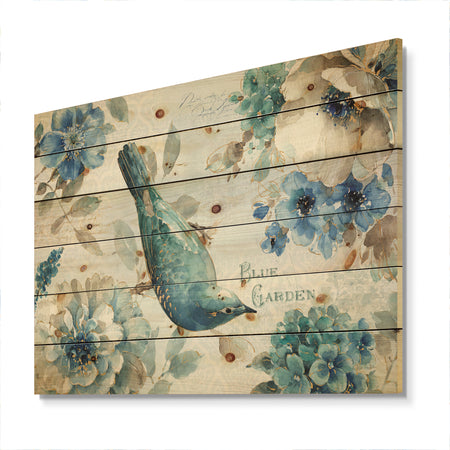 Porch & Den Indigold Bird Cottage Family V - Print on Natural Pine Wood