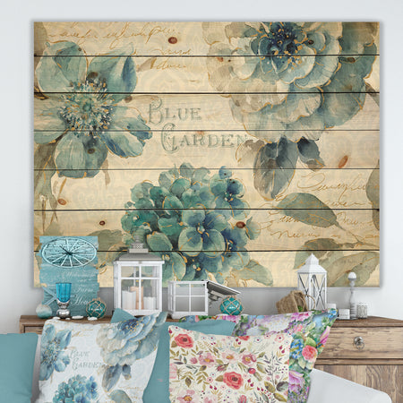 My Greenhouse Cottage Flowers I - Farmhouse Print on Natural Pine Wood