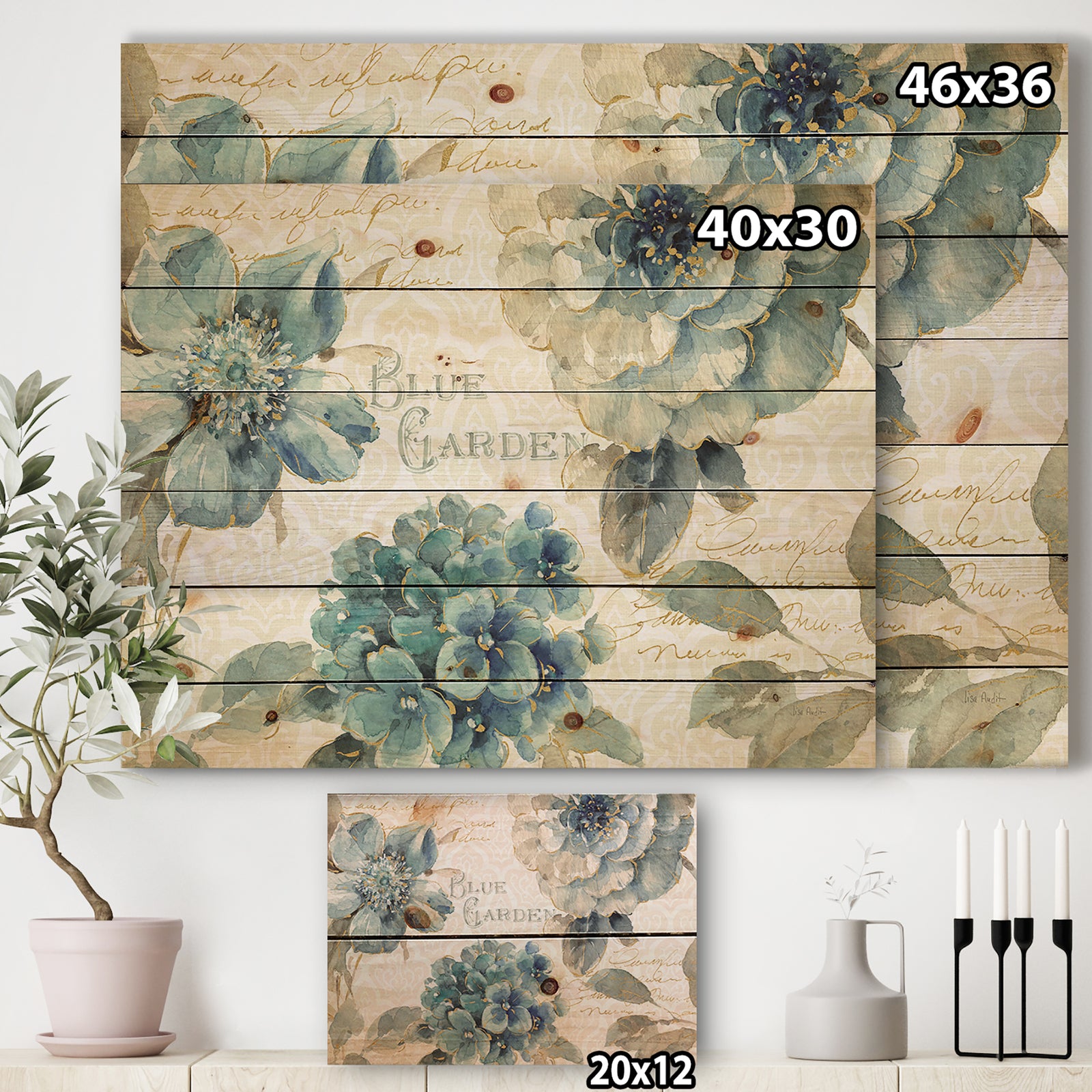 My Greenhouse Cottage Flowers I - Farmhouse Print on Natural Pine Wood