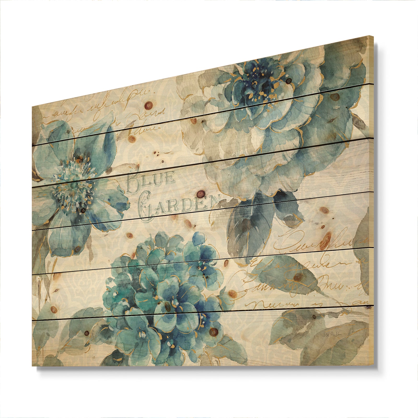My Greenhouse Cottage Flowers I - Farmhouse Print on Natural Pine Wood