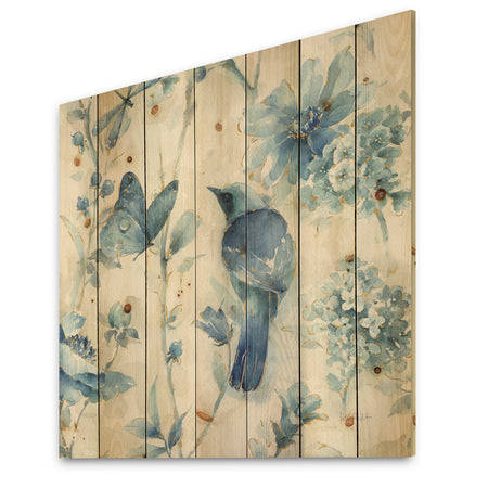 Indigold Bird Cottage Family I - Farmhouse Print on Natural Pine Wood