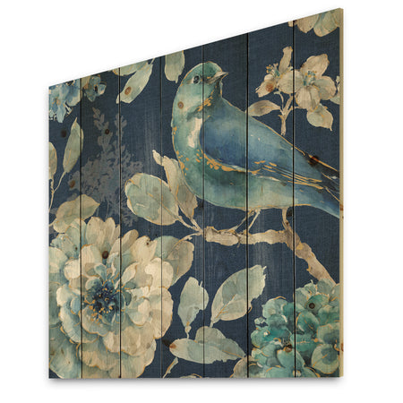 Indigold Bird Cottage Family III - Farmhouse Print on Natural Pine Wood