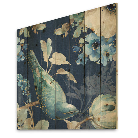 Indigold Bird Cottage Family IV - Farmhouse Print on Natural Pine Wood