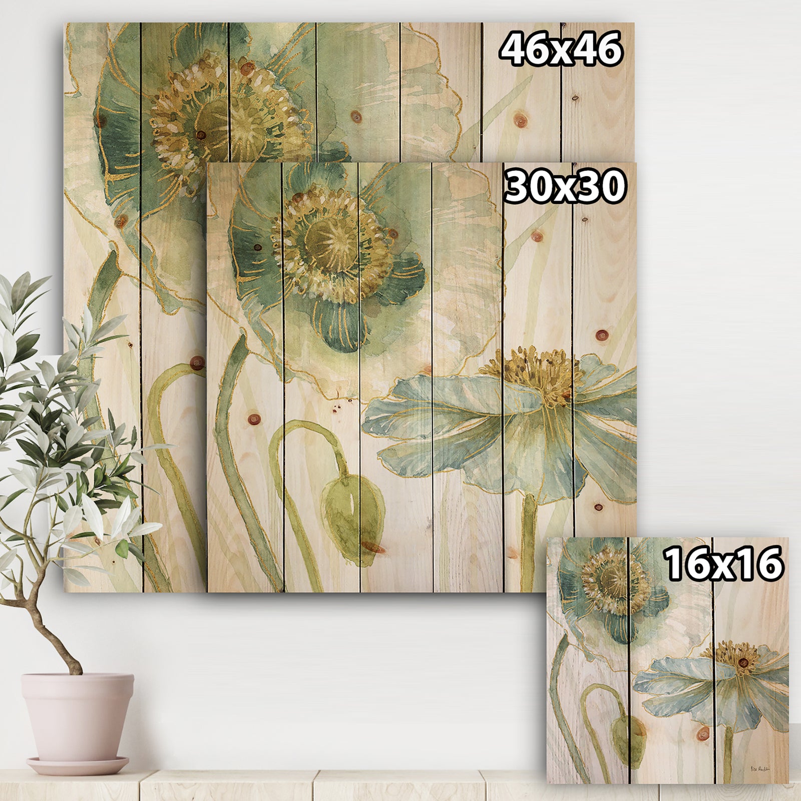 My Greenhouse Cottage Flowers II - Traditional Print on Natural Pine Wood