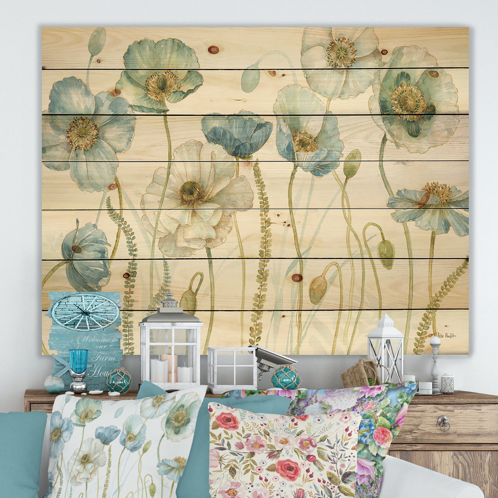 My Greenhouse Cottage Flowers IV - Traditional Print on Natural Pine Wood