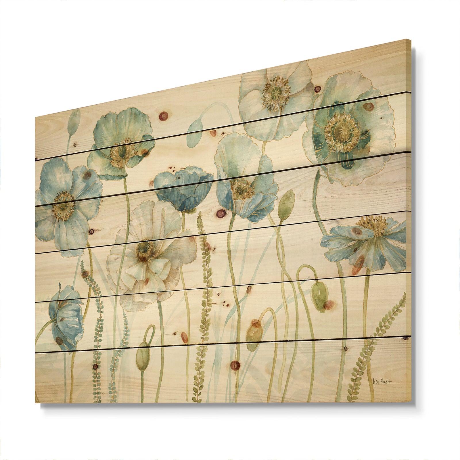 My Greenhouse Cottage Flowers IV - Traditional Print on Natural Pine Wood