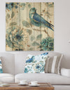 Indigold Watercolor Lovely bird II - Farmhouse Print on Natural Pine Wood