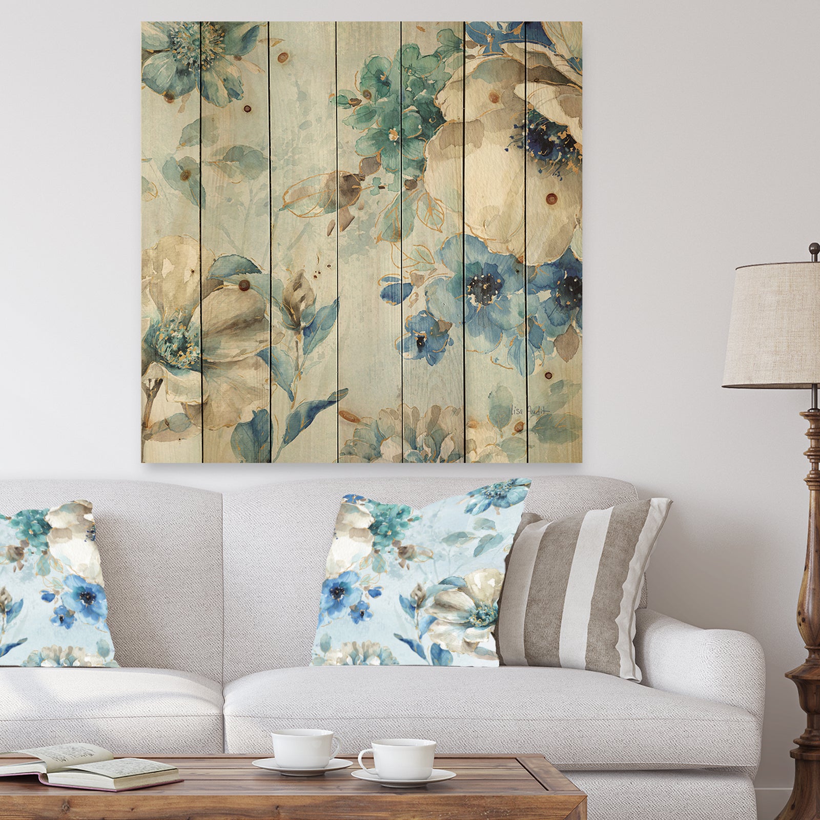 Indigold Watercolor Lovely bird III - Farmhouse Print on Natural Pine Wood