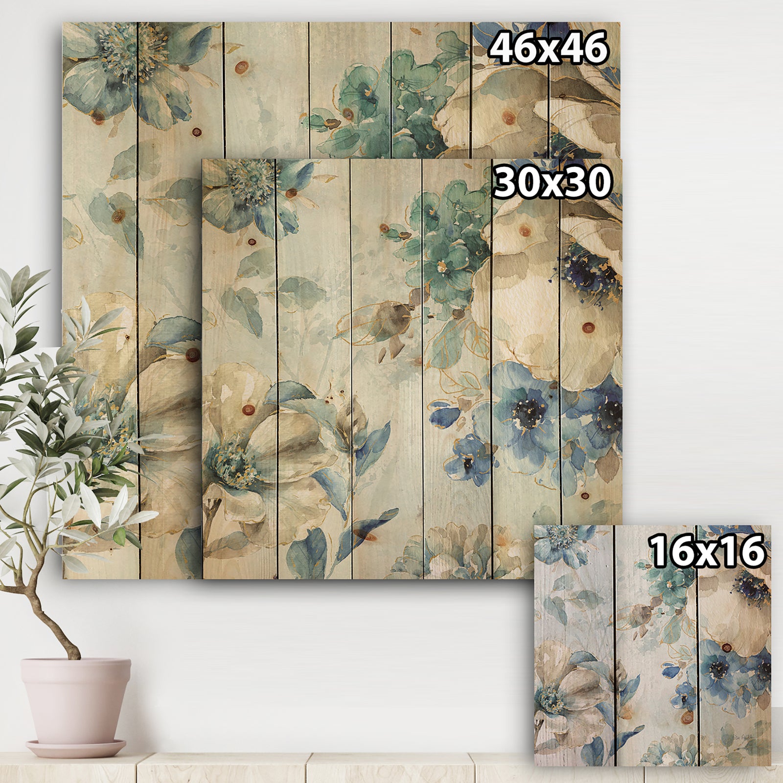 Indigold Watercolor Lovely bird III - Farmhouse Print on Natural Pine Wood