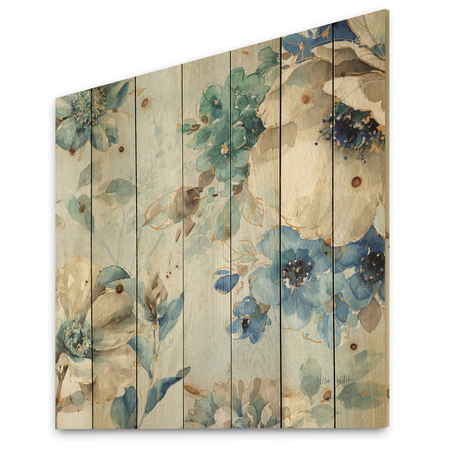 Indigold Watercolor Lovely bird III - Farmhouse Print on Natural Pine Wood