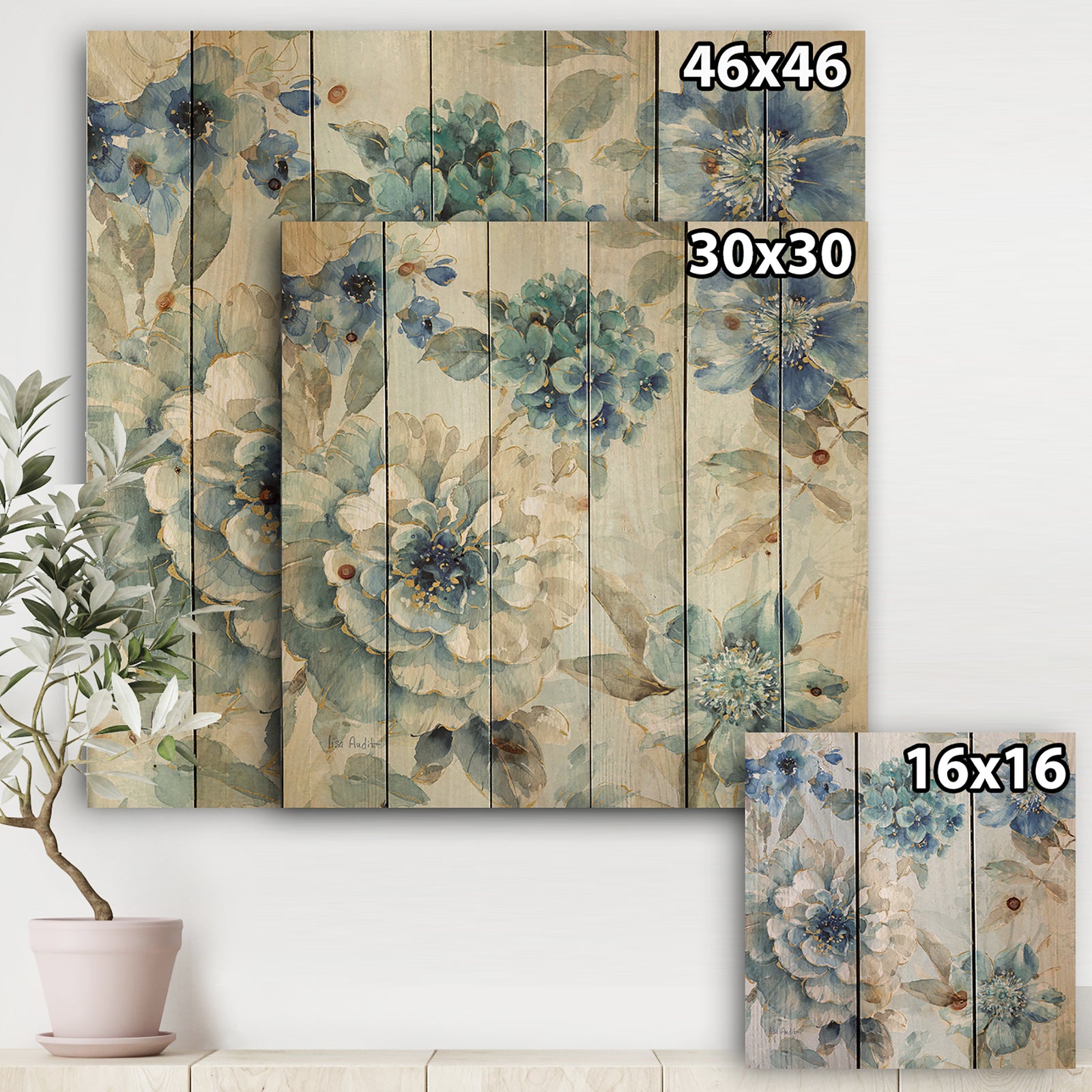 Indigold Watercolor Lovely bird IV - Farmhouse Print on Natural Pine Wood